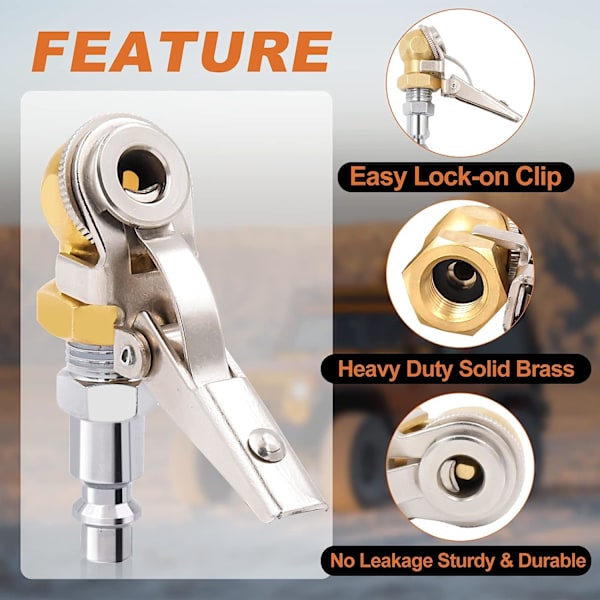 SAFELIFE 1/4&#34; FNPT kulfotsluftchuck med klämma, lastbilsslangverktyg för bildäck, clip-on kulinflator luftchuck luftkompressortillbehör