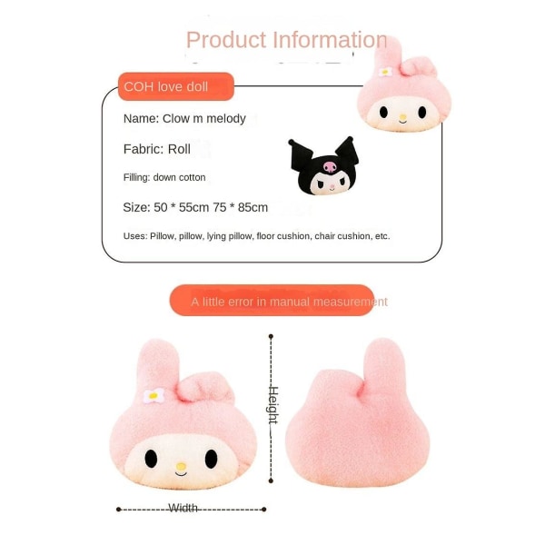 Oversized Kuromi Melody Sanrio Plyschleksaker Supermjuk plyschkudde Kudde Kwaii Plyschleksaker Barnfödelsedagspresenter Melody 55cm