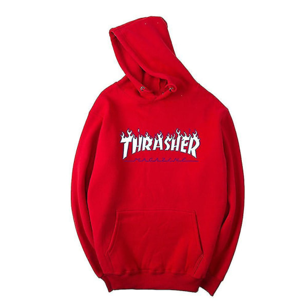 Unisex Thrasher Hoodie Letter Printed Sweatshirt Dragsko Huva med ficka Red S