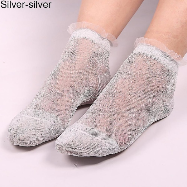 Sommar Dam Damer Sheer Silky Glitter Transparent Lace Ankel Socks Gift,su Guo Mei Silver-silver none