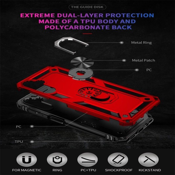 Xhy Samsung Galaxy A14 5G- case med skärm- och linsskydd och magnetiskt ringfäste Kickstand Military Grade helkropp dubbellager Durabl red