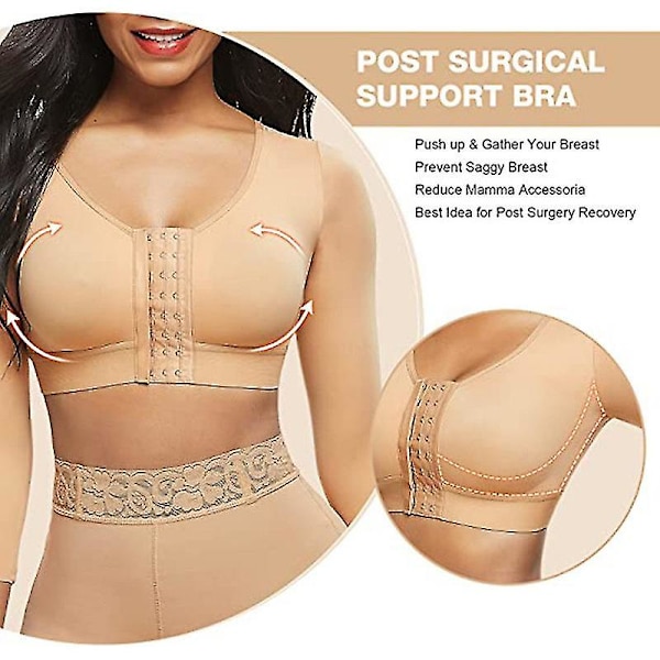 Mimigo Womens Shapewear 3/4-ärm Arm Shaper Frontstängning Kompressionsbehå Post Surgery Posture Corrector Linne BEIGE 4XL