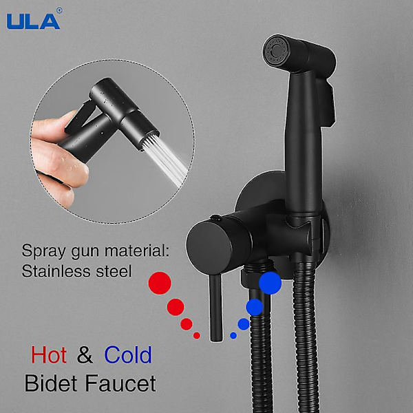 Ula Svart Kran Mässing Bidé Sprayer Bärbar Toalett Bidé Kran Varmt Kallt Vatten Badrumsblandare Shattaf Ventil Hygienisk Dusch null none