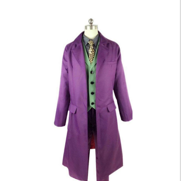 Heath Ledger Cosplay kostym Halloween herrfilm The Dark Knight Joker Costume Lila jacka Kompletta set clown trenchcoat full set XL&woman