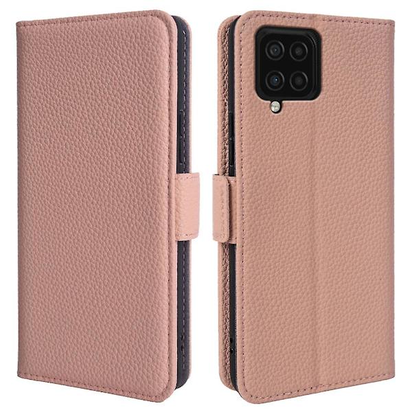 För Samsung Galaxy F22 Fallsäker äkta kohud läder cover Litchi Texture Plånbok Phone case Pink