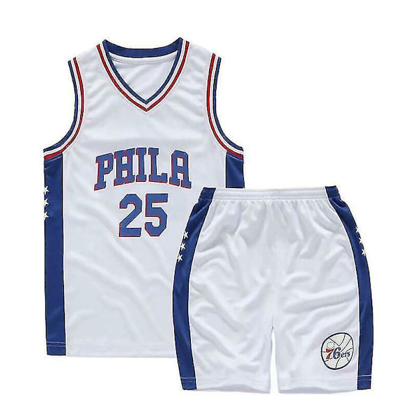Kids Unisex Basket Training Suit Kits Väst Skjorta + Shorts Sets_s 25 White 76ers XL(150CM-160CM)