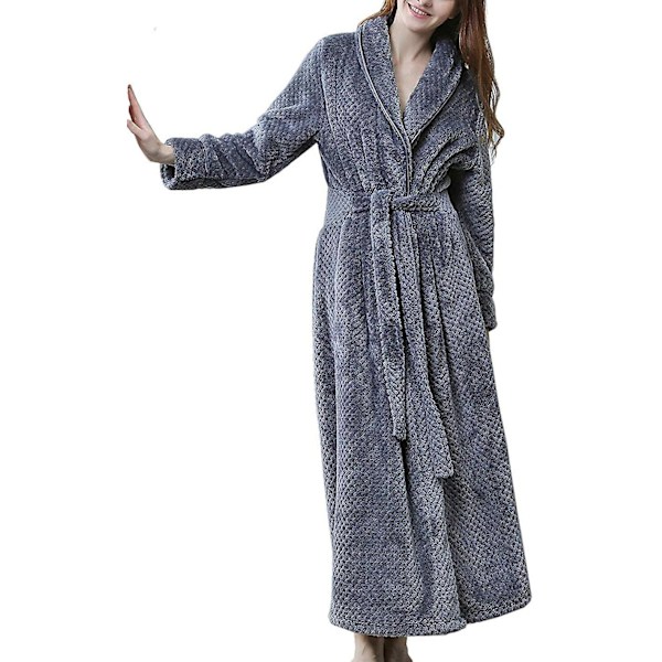Dam fluffig morgonrock Mysig Lätt Posh Hellängd Morgonrock Vinter Varm Ren Färg Badrock Wrap Housecoat Nattkläder Grey L