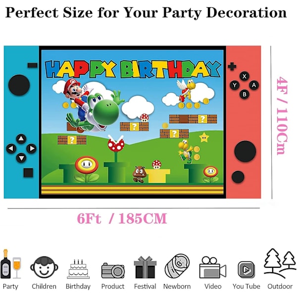 Katea Super Bros Mario Grattis på födelsedagen Bakgrundsbanner,videospel Födelsedagsfesttillbehör Dekorationer,supertema Mario Bros Fotografiinlägg null none