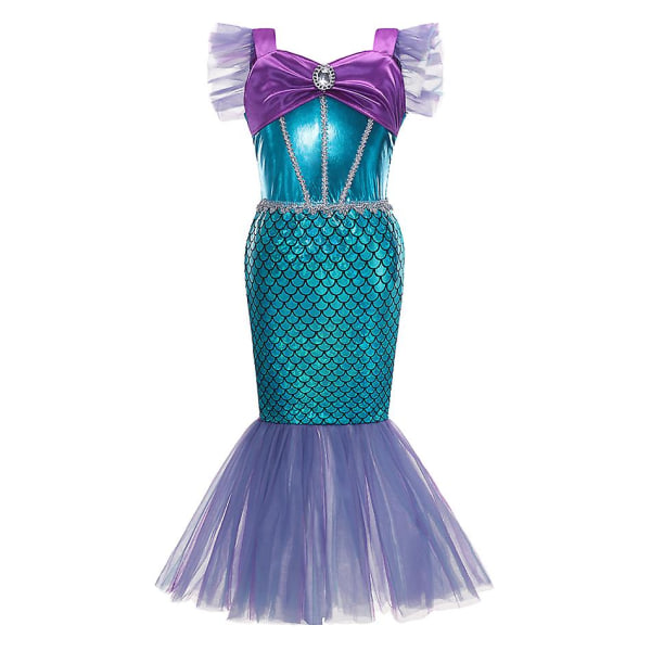 Disney Lilla sjöjungfrun Ariel prinsessklänning barnklänning för flickor cosplay barn karneval födelsedagsfestkläder sjöjungfrun klänning V 9-10T(size 150) Mermaid