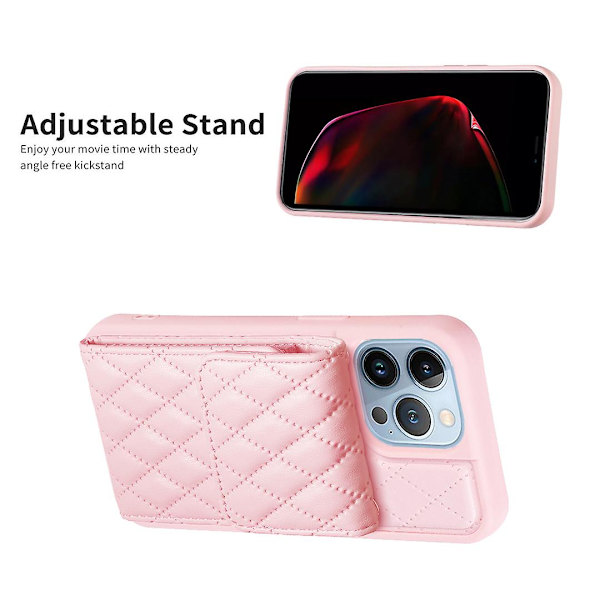 Bf22-stil för Iphone 13 Pro Kickstand Cover Pu Läderbelagd TPU-kortplatser Phone case Pink