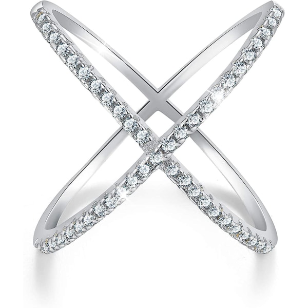 18k guldplätering 925 Sterling Silver Ring Cubic Zirconia X Ringar Simulerade Diamond Cz Criss Cross Ringar för kvinnor och flickor White Gold 8