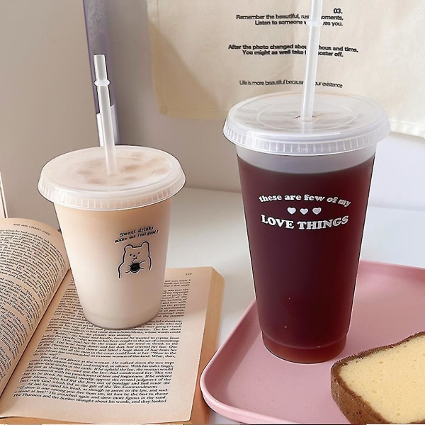 (bäst) Söt Vattenflaska För Kaffe Juice Mjölk Te Kawaii Plast Kallkoppar Med Lock Halm Bärbar Återanvändbar dricksflaska Bp