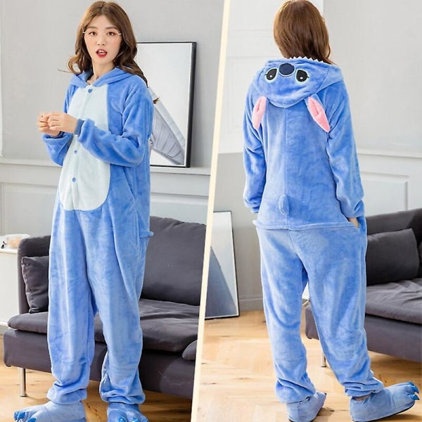 Stitch Vuxna Djur Onesies Vinter Kvinnor Pyjamas Jumpsuit Män Par Kostym Cosplay Flanell Tecknad nattkläder Pyjamas Hemkläder Pink Stitch 4T Height 90*100CM