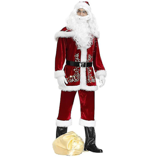 Plus Size Deluxe Velvet Vuxna Juldräkt Cosplay Par Jultomtekläder Fancy Dress Xmas Uniform Kostym För Män Kvinnor Red  Man XL