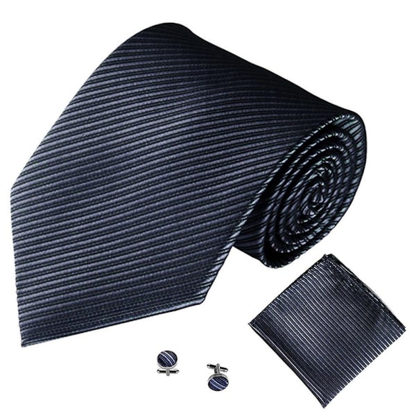 Naievear Enfärgad Stripe Jacquard Business Men Slips Näsduk Manschettknappar Set Coffee none