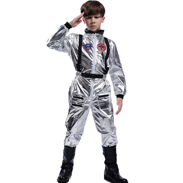 Halloween Astronaut Rymddräkt Pilot CoS Karaktär Flygare Kostym Astronaut Kostym Scen Kostym Spela Klänning Silver Children L