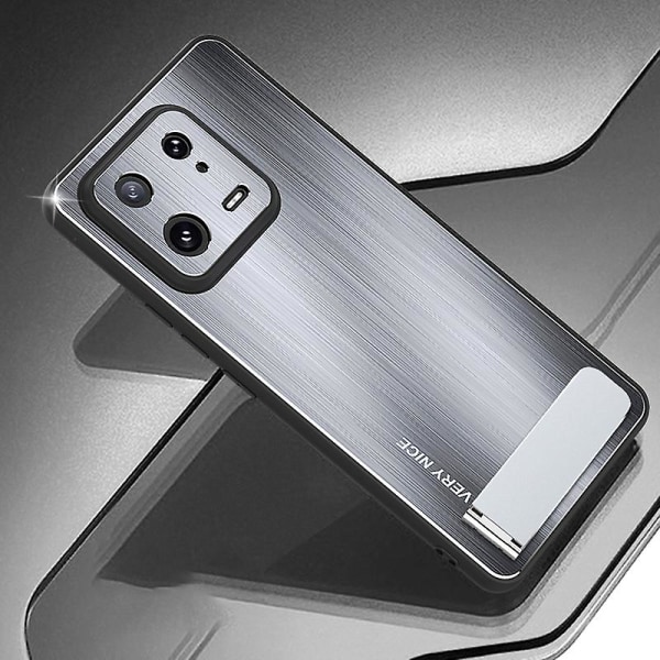 För Xiaomi 13 Hybrid Armor Kickstand phone case Borstad aluminiumlegering Tpu cover Silver