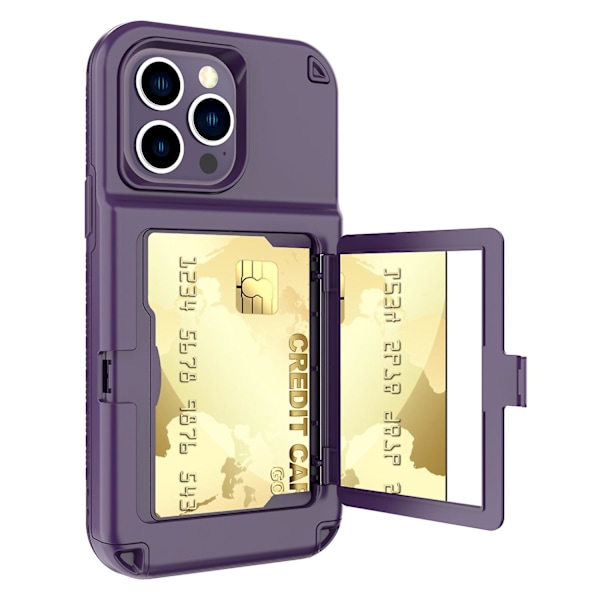 För Iphone 14 Pro Cardcase Series Kickstand Pc + Tpu Case Spegel Funktion Korthållare Förtjockat Cover Light Purple none