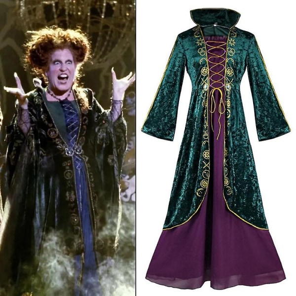 Dam Hokus Pokus Winifred Sanderson Dam Cosplay Dräkt Klänning Sammet Halloween Karneval Kostymer För Vuxen S-3xl XXL