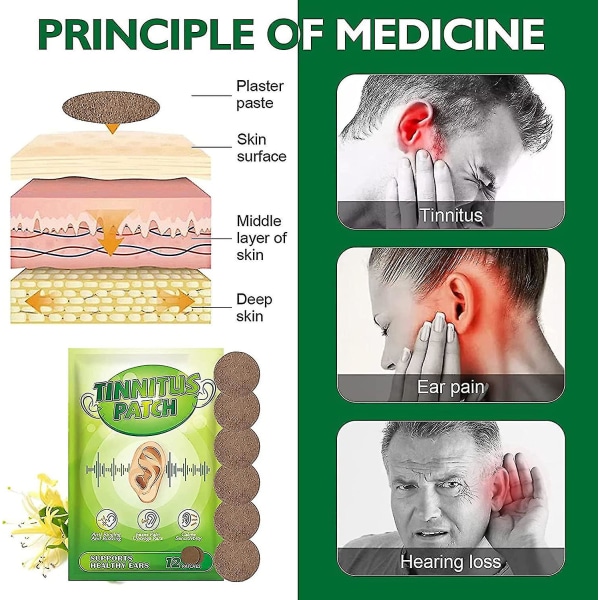Tinnitusavlastning för ringande öron, tinnituslättnadsplåster, tinnitusplåster för att förbättra lyssnandet, minskar öronljud null none
