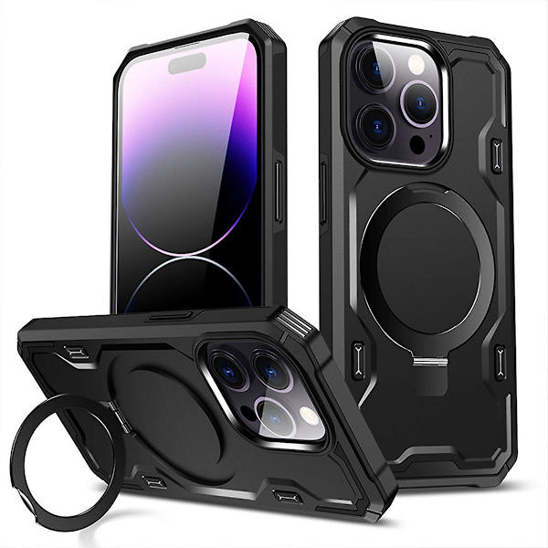 Magsafe- case kompatibelt med Iphone 15 Pro Max, kraftigt stötsäkert case av militärklass med ringstöd Black For iPhone 15 Pro Max