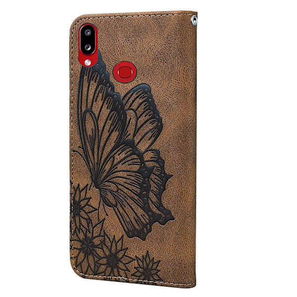 Case till Samsung Galaxy A10s Retro Flip Wallet Embossing Butterfly Cover - Brun null none