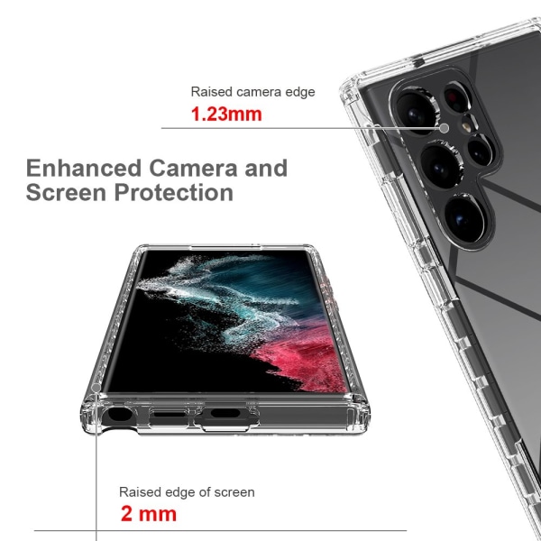Xhy Samsung Galaxy S23 Ultra case med linsskydd 2 i 1 förstärkt stötfångarskydd Anti repor Transparent Stötsäker Hållbar Non-Ye