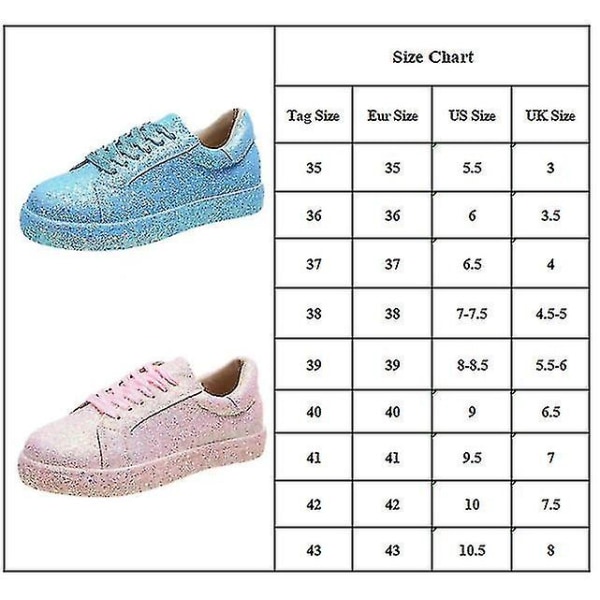 Kvinnor med snörning Glitter Sneakers Glitter Casual Jogging Sneakers Platta skor Lake Blue 37