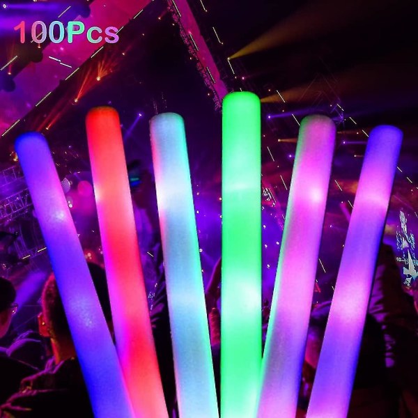 100 st Led Glow Sticks, Light Up Foam Sticks, Flerfärgade Blinkande Foam Sticks för fest, konsert, bröllop, festtillbehör null none