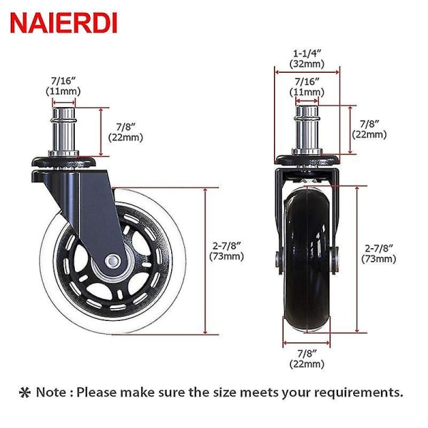 Swivel Rubber Caster Wheels Office Chair Caster Wheels Replacement 60kg Soft Safe Rollerblade Style Caster 11mm