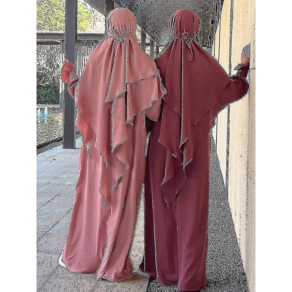Ramadan Eid Muslimsk kvinna Jilbab 2 delar Abaya Med Hijab Lång Khimar Niqab Set Overhead Bönklänning Islam Outfit Djellaba Burka green set XL-XXL