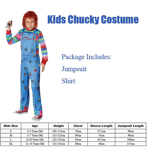 Unisex män vuxen frön av Chucky kostym Barn Chucky Halloween kostym Kids S