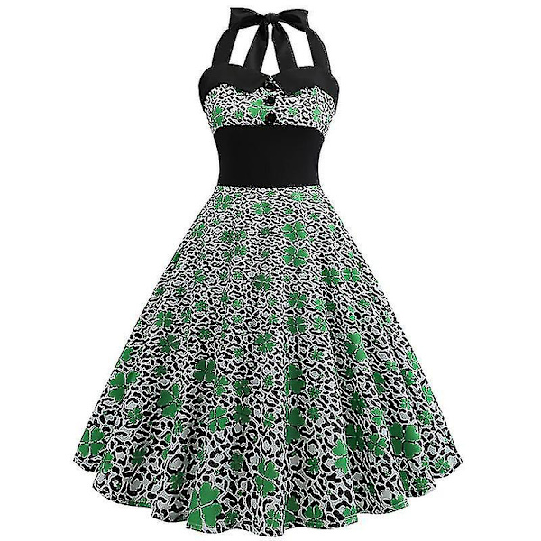Kvinnor print Grimma Retro Rockabilly ärmlös svängklänning C XL