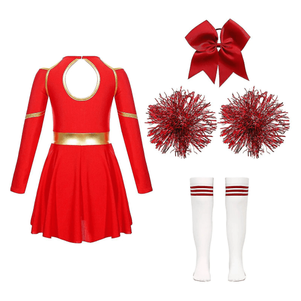 Barn Cosplay Cheer Team Danskläder Barn Flickor Cheerleading Uniform Klänning Med Blombollar Set Cheerleader Kostymer 12 A Blue