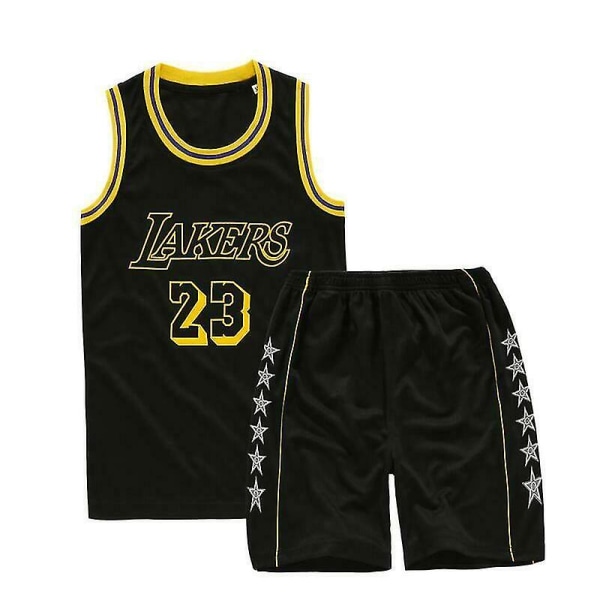 Kids Unisex Basket Training Suit Kits Väst Skjorta + Shorts Sets_s 23 Black lakers M(130CM-140CM)