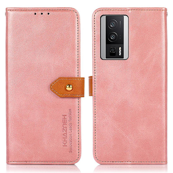 Khazneh For Xiaomi Poco F5 Pro 5g / Redmi K60 Pro 5g / K60 5g Pu Läder Cover Kohud Texture Plånboksställ Case Rose Gold