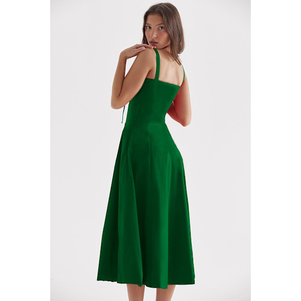 Blommönstrat print ärmlöst rynkad byst delat lår Boho midiklänning Carmen print bustier solklänning Green Slip Dress Asia L  EU M