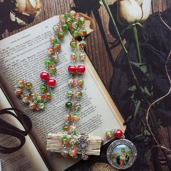 Antik religiös Mary Välsignelse Rosenkrans Bön Katolska pärlor Rosenkrans halsband Red
