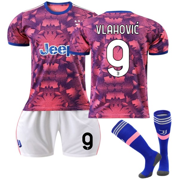 Juve bortatröja 22 23 fotbollströja set NO.9 Vlahović S(165-170cm)