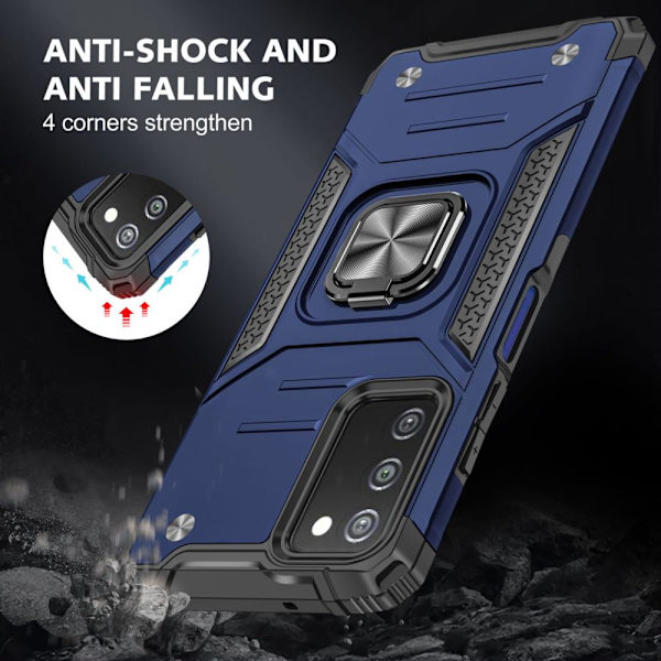 Xhy Samsung Galaxy A03S Case med magnetisk ringhållare Kickstand Militärklass helkropp Dubbellagers fallskydd Robust Hållbar lossnar blue