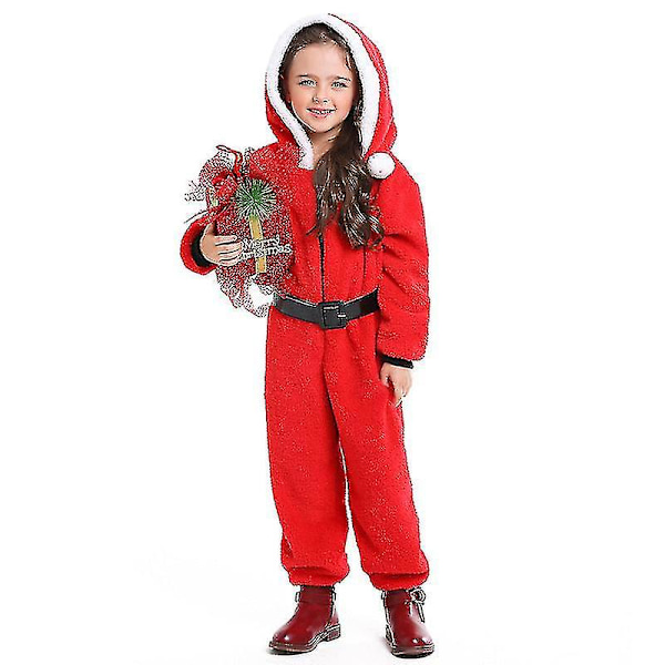 Neutral Röd Juldräkt för barn Halloween Cosplay Röd Jultomte Bekväm Jumpsuit M size  120-130cm