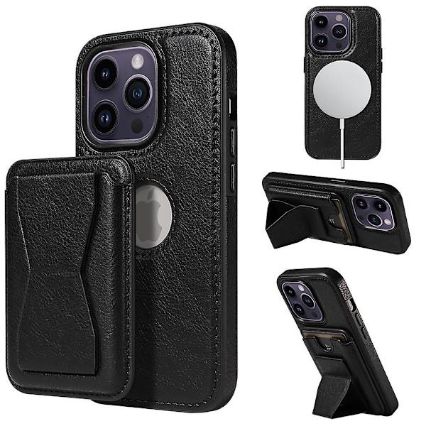 Magsafe case kompatibelt med Iphone 15 Pro Max, Pu läder stötsäkert cover med magnetkorthållare Black For iPhone 15 Pro Max