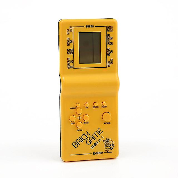 Retro bärbar klassisk handhållen Tetris-spelkonsol - 8-bitars vintage med tidlöst spelande och LCD-skärm - spelbar var som helst Yellow
