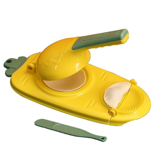 2 i 1 Dumpling Maker, kök Dumpling Making Tool Bakning av bakverk Manuell artefakt för att pressa Dumpling Skin Inpackning Mould Dough Press Maker yellow