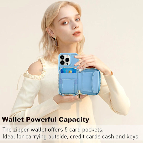 Crossbody Dragkedja Case För Iphone 15 Pro Max Med Korthållare Rfid Blockerande handledsrem Present För Kvinnor White none