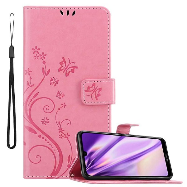 Huawei Y6 2019 Sleeve Cover Case Case - med blommönster och stativfunktion och kortplats FLORAL ROSA Y6 2019