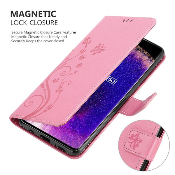 Oppo FIND X5 Cover Case - med blommönster och stativfunktion och kortfack FLORAL ROSA FIND X5