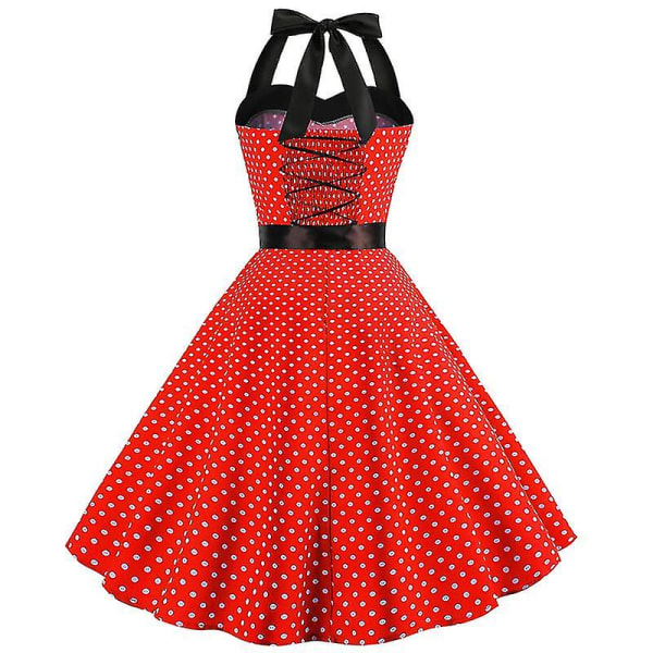 Sexig Retro Röd Polka Dot Klänning Audrey Hepburn Vintage Halter Klänning 50-talet 60-talet Gothic Pin Up Rockabilly Dress Robe XL