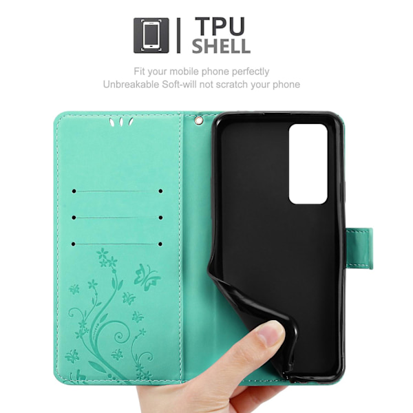 Oppo FIND X3 NEO Cover Case Case - med blommönster och stativfunktion och kortplats FLORAL TURQUOISE FIND X3 NEO