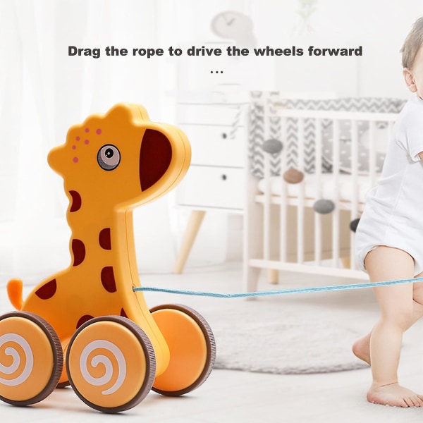 Baby släpande leksak dragrep Tydlig utskrift med hjul Knuffande bil bogserbil Handdragande dragkraft Tecknad leksaker för hemmalek null none